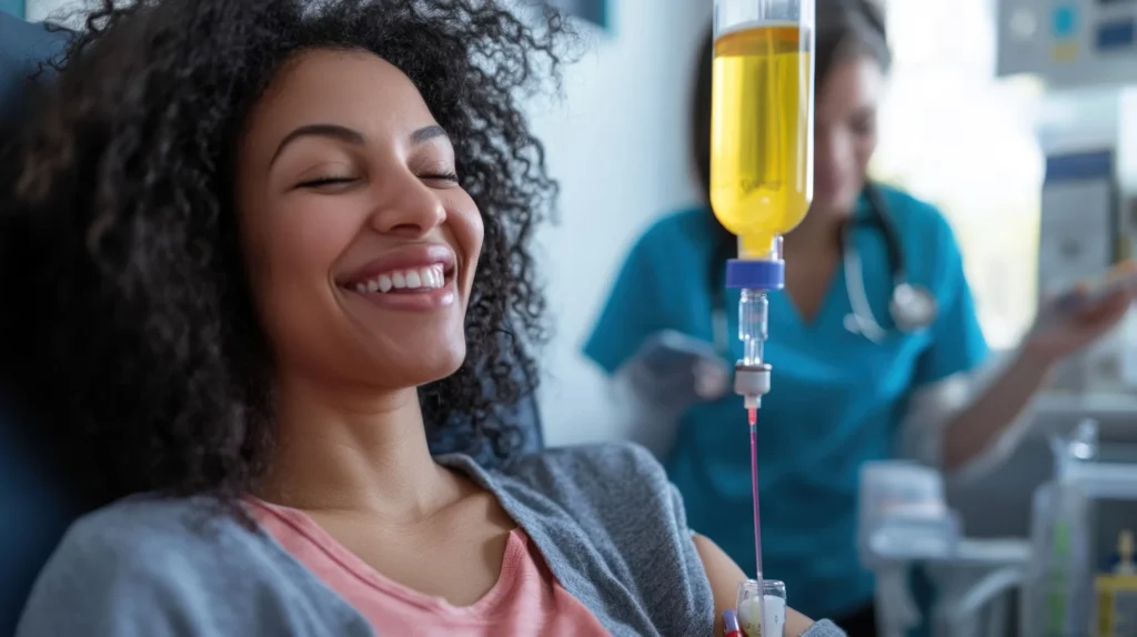 Girl smiling and getting NAD+IV Therapy in Missouri City, TX